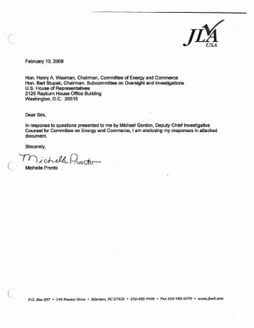 February 10, 2009 letter from Michelle Pronto to - Committee on ...