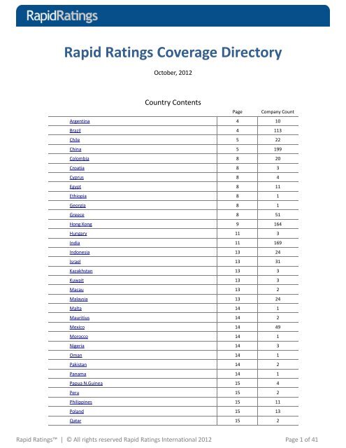 Rapid Ratings Coverage Directory