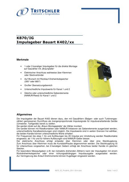 K870/IG Impulsgeber Bauart K402/xx - FTL Tritschler Elektronik+ ...