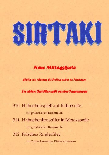 Neu Mittagskarte - Restaurant Sirtaki in Weida