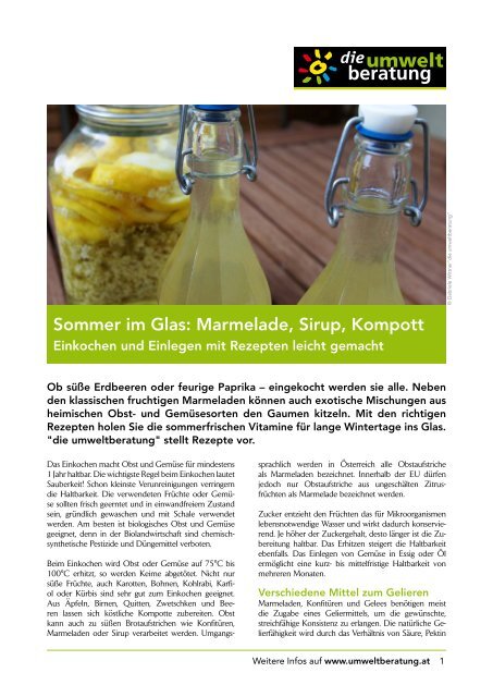 Sommer im Glas: Marmelade, Sirup, Kompott - Umweltberatung