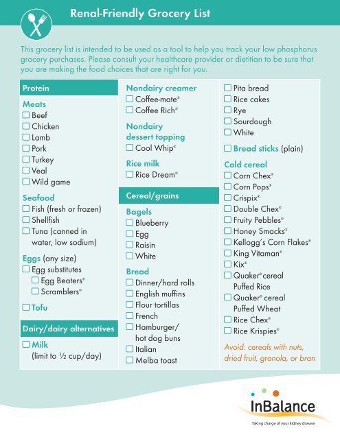 renal friendly grocery list renvela
