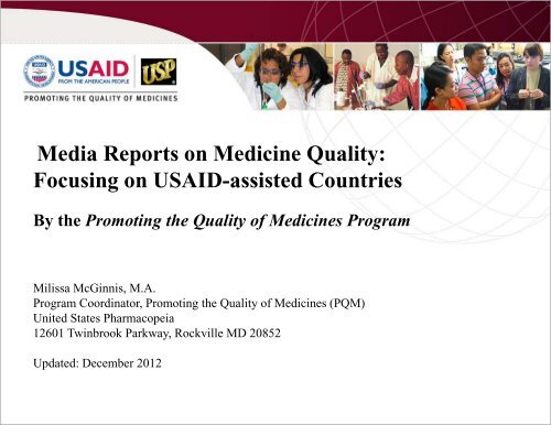 Media Reports on Medicines Quality - US Pharmacopeial Convention