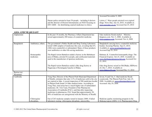 Media Reports on Medicines Quality - US Pharmacopeial Convention