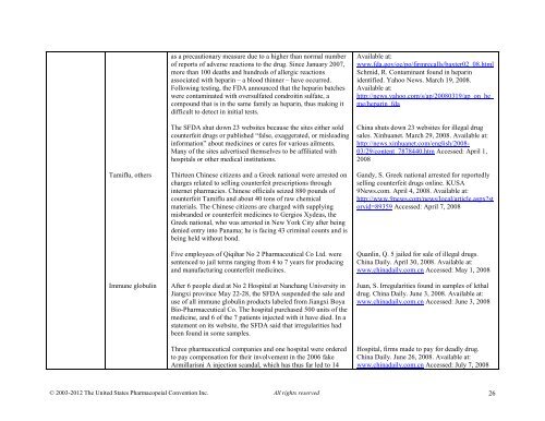 Media Reports on Medicines Quality - US Pharmacopeial Convention