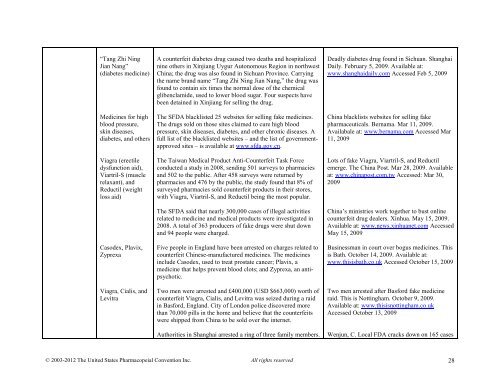 Media Reports on Medicines Quality - US Pharmacopeial Convention