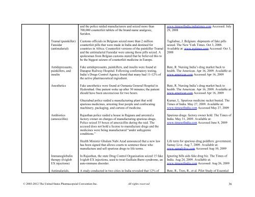 Media Reports on Medicines Quality - US Pharmacopeial Convention