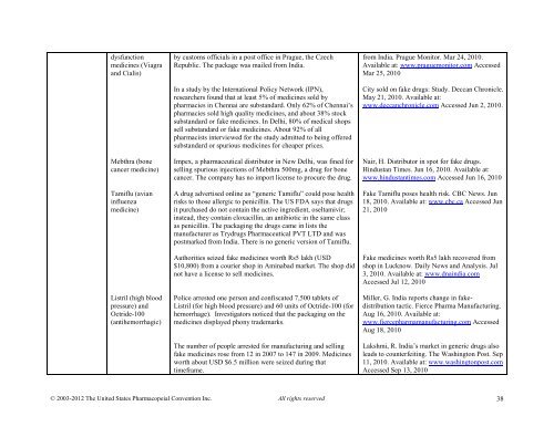 Media Reports on Medicines Quality - US Pharmacopeial Convention