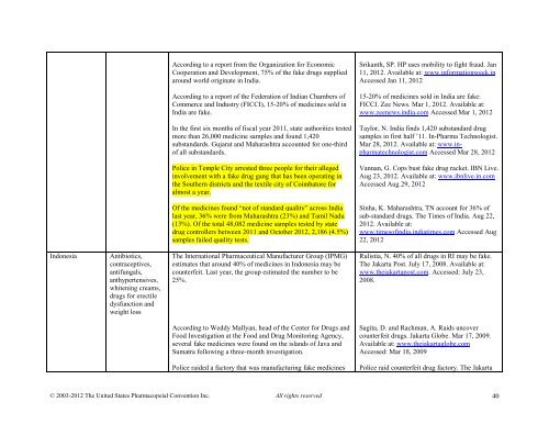 Media Reports on Medicines Quality - US Pharmacopeial Convention