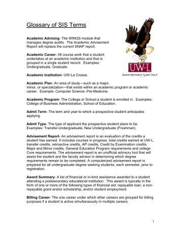 Glossary of SIS Terms - University of Wisconsin La Crosse