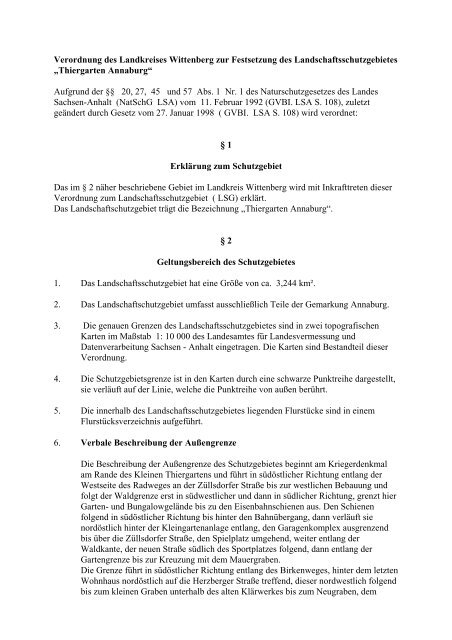 Lsg Verordnung Thiergarten Annaburg Landkreis Wittenberg