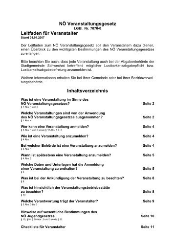 NÖ Veranstaltungsgesetz Leitfaden für ... - Stadtgemeinde Schwechat