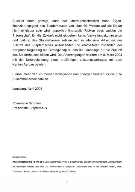 Jahresbericht 2003 - Stapferhaus Lenzburg