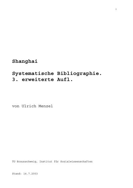 Shanghai Systematische Bibliographie. 3. erweiterte