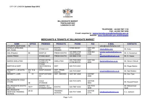 Download a list of Tenants - City of London