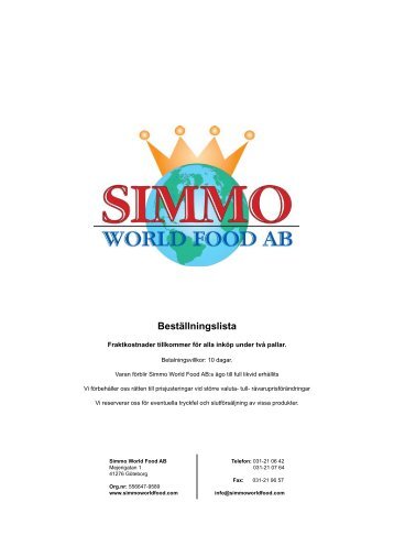 Beställningslista - Simmo World Food AB