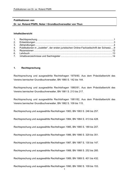 Publikationen von Dr. iur. Roland Pfäffli, Notar ... - Weblaw