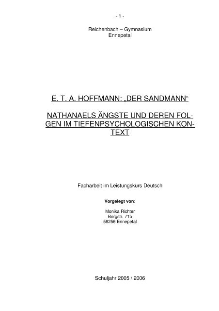 E. T. A. HOFFMANN: „DER SANDMANN“ NATHANAELS ÄNGSTE ...