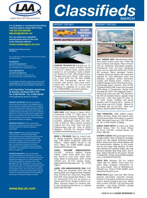 Classifieds - the Light Aircraft Association