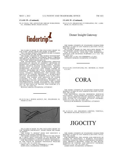 marks published for opposition - U.S. Patent and Trademark Office