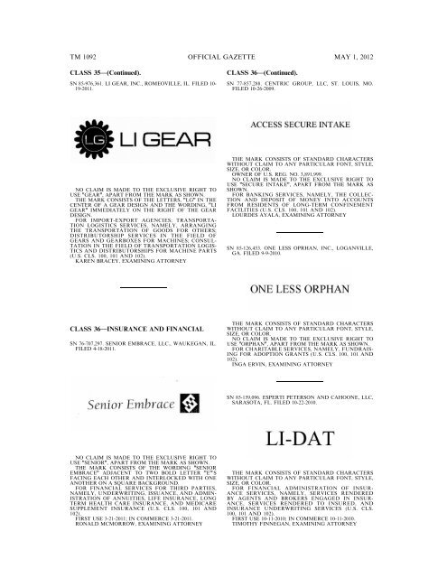 marks published for opposition - U.S. Patent and Trademark Office