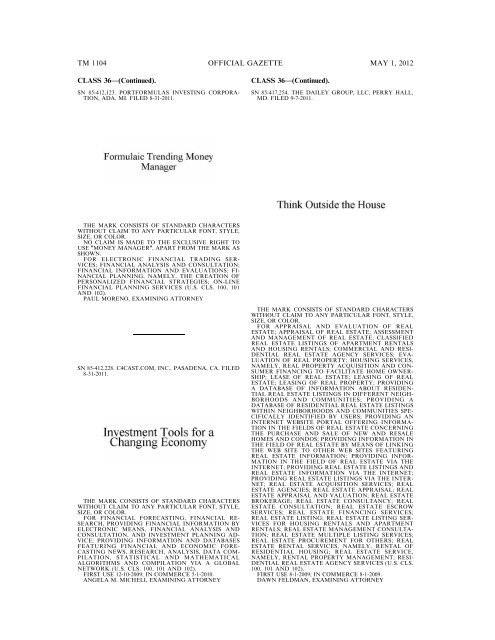 marks published for opposition - U.S. Patent and Trademark Office