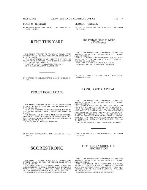 marks published for opposition - U.S. Patent and Trademark Office