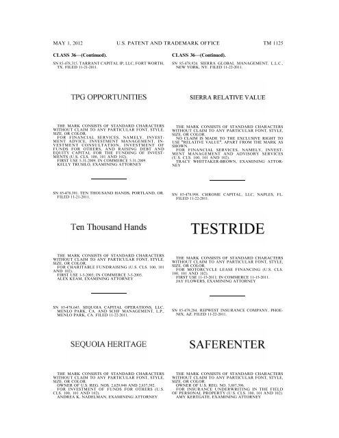 marks published for opposition - U.S. Patent and Trademark Office