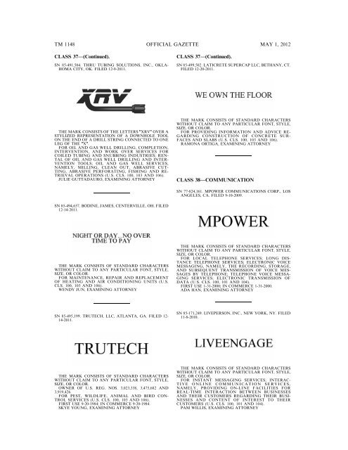 marks published for opposition - U.S. Patent and Trademark Office