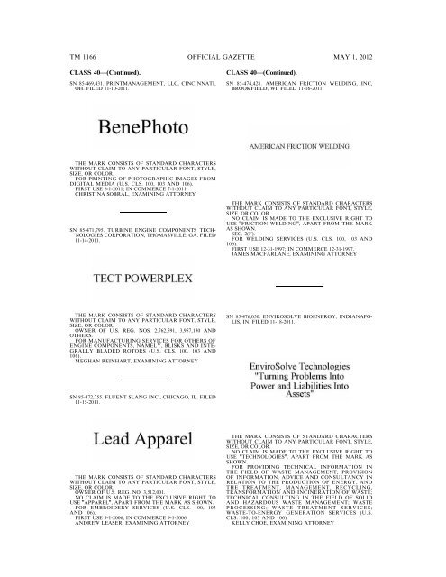 marks published for opposition - U.S. Patent and Trademark Office