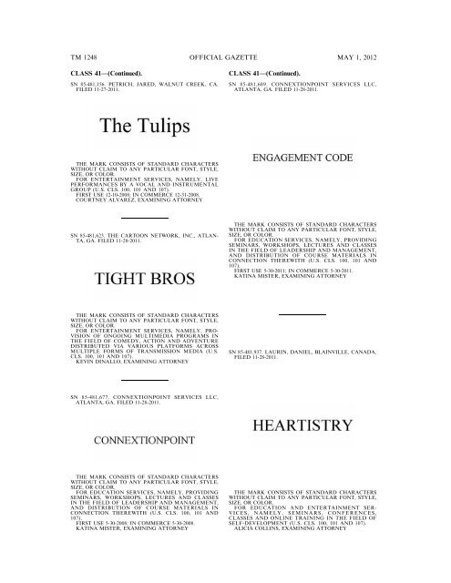 marks published for opposition - U.S. Patent and Trademark Office