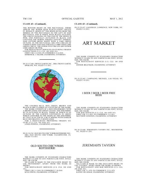 marks published for opposition - U.S. Patent and Trademark Office