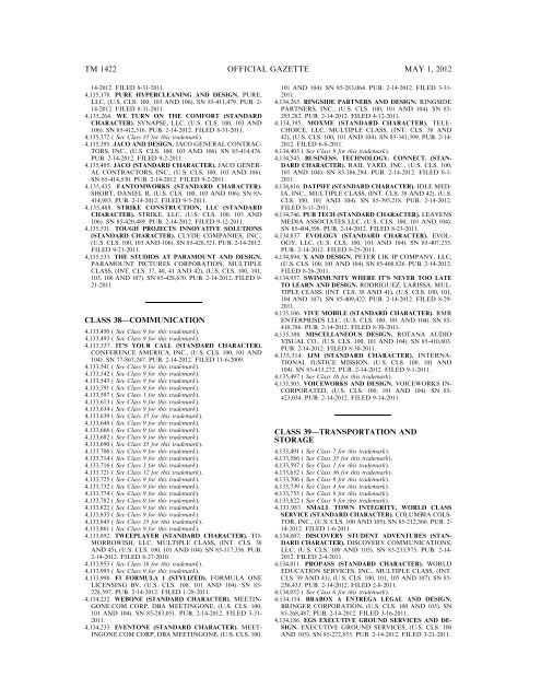 marks published for opposition - U.S. Patent and Trademark Office