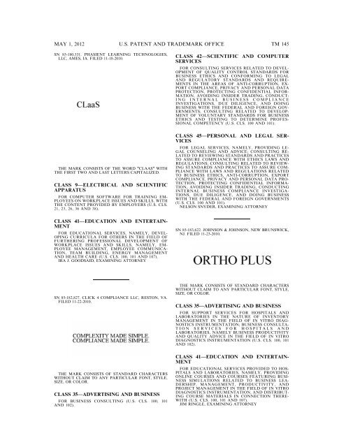 marks published for opposition - U.S. Patent and Trademark Office