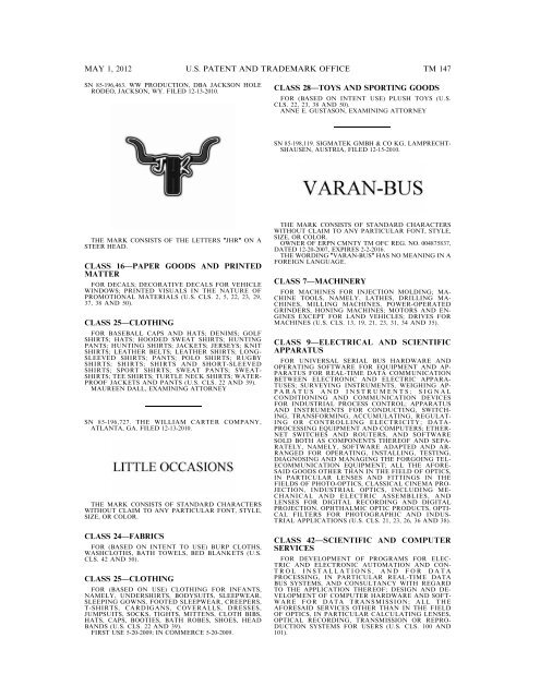 marks published for opposition - U.S. Patent and Trademark Office