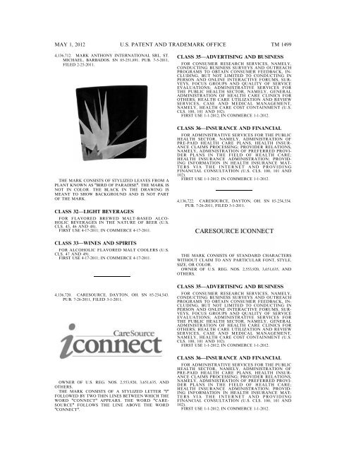 marks published for opposition - U.S. Patent and Trademark Office