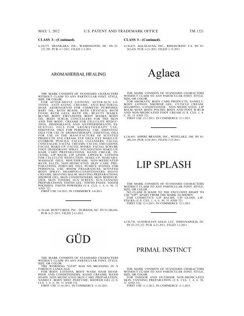 marks published for opposition - U.S. Patent and Trademark Office