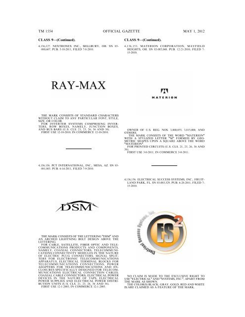 marks published for opposition - U.S. Patent and Trademark Office