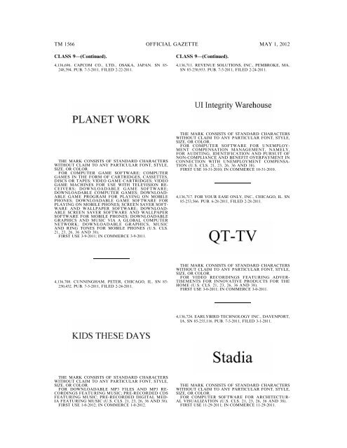 marks published for opposition - U.S. Patent and Trademark Office