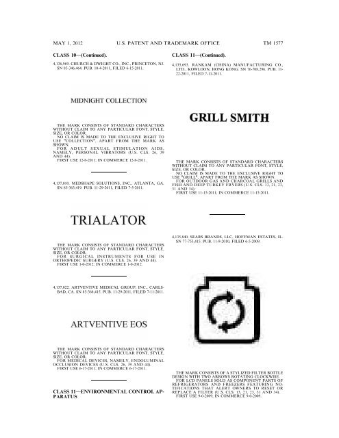 marks published for opposition - U.S. Patent and Trademark Office