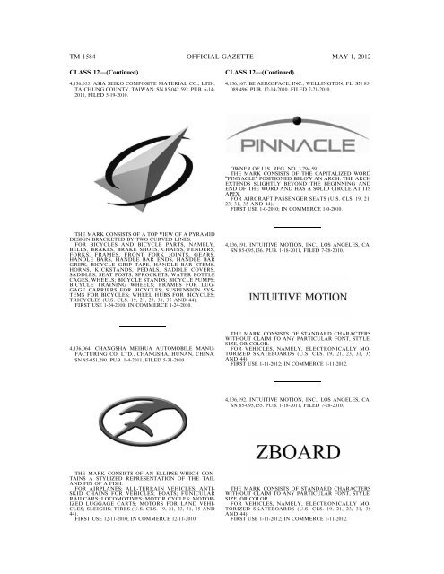 marks published for opposition - U.S. Patent and Trademark Office