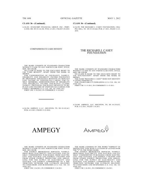 marks published for opposition - U.S. Patent and Trademark Office