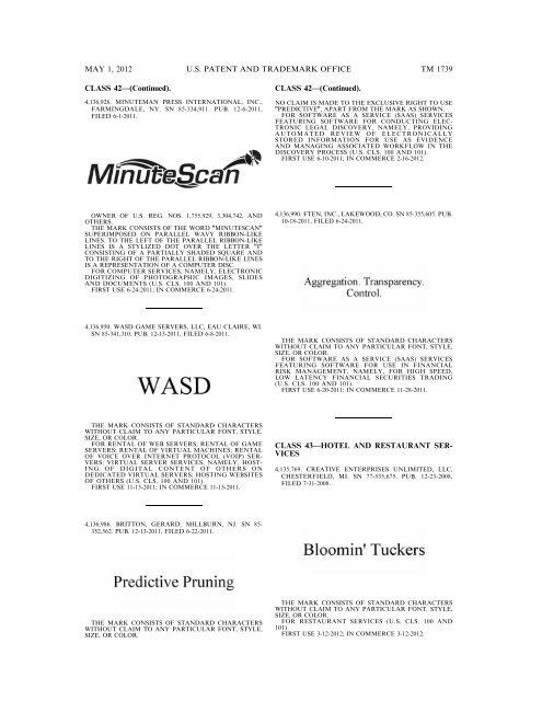 marks published for opposition - U.S. Patent and Trademark Office