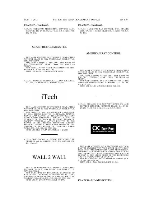 marks published for opposition - U.S. Patent and Trademark Office