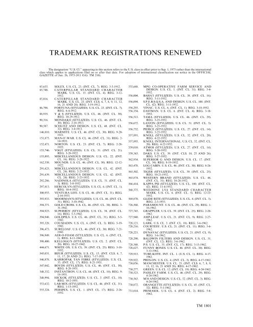 marks published for opposition - U.S. Patent and Trademark Office