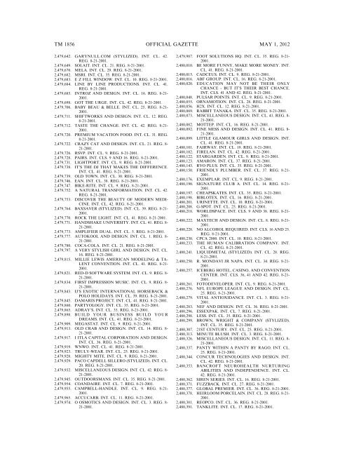 marks published for opposition - U.S. Patent and Trademark Office