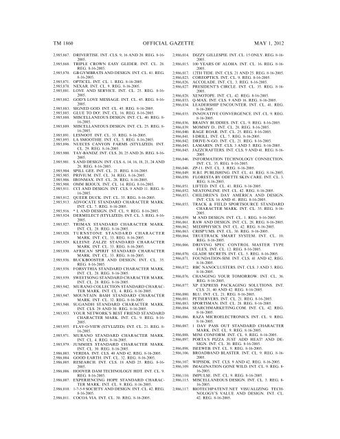 marks published for opposition - U.S. Patent and Trademark Office