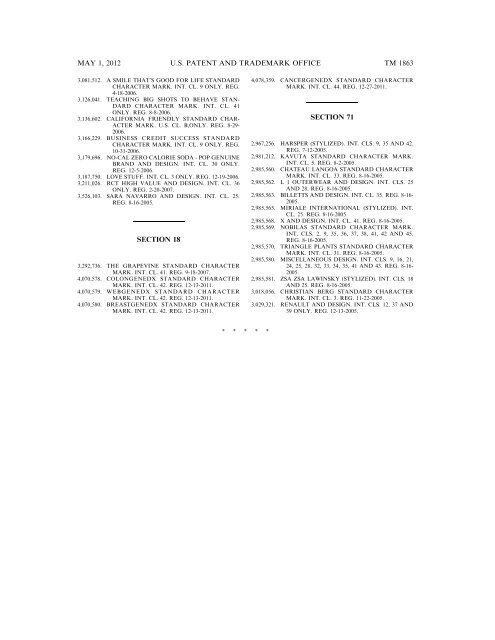 marks published for opposition - U.S. Patent and Trademark Office