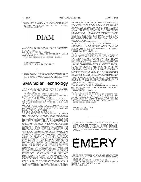 marks published for opposition - U.S. Patent and Trademark Office