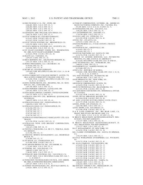 marks published for opposition - U.S. Patent and Trademark Office